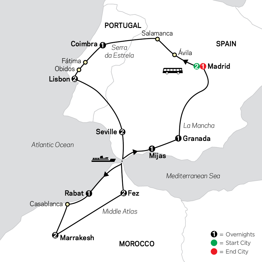 Spain, Portugal & Morocco map